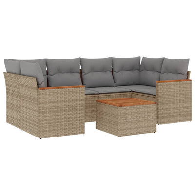 7 Piece Garden Sofa Set with Cushions Beige Poly Rattan