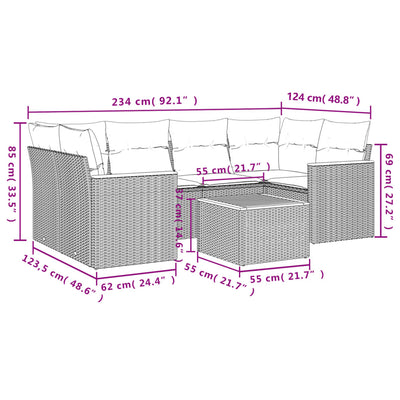 7 Piece Garden Sofa Set with Cushions Beige Poly Rattan