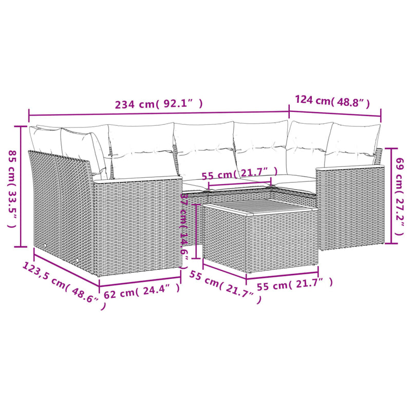 7 Piece Garden Sofa Set with Cushions Grey Poly Rattan