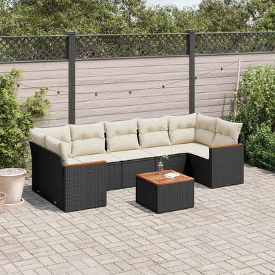 8 Piece Garden Sofa Set with Cushions Black Poly Rattan