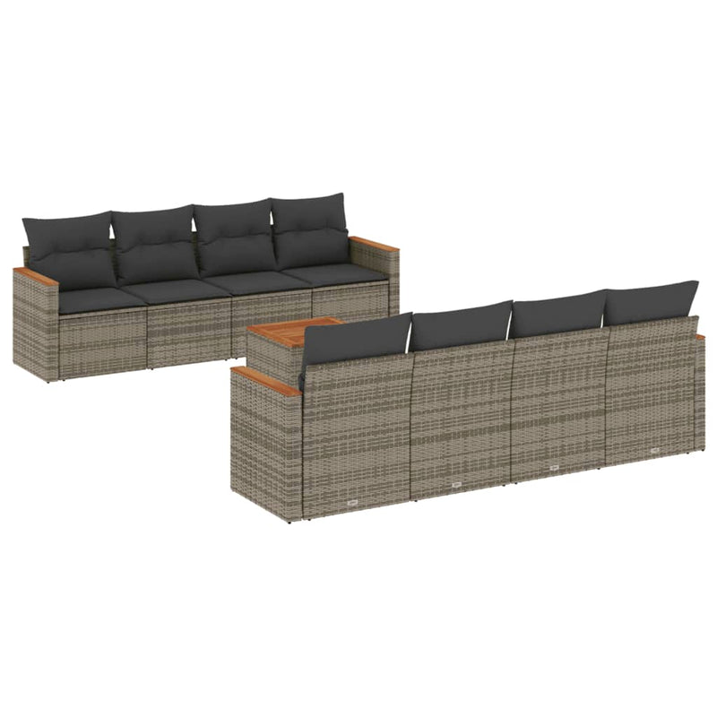 9 Piece Garden Sofa Set with Cushions Grey Poly Rattan