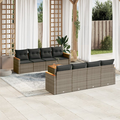 9 Piece Garden Sofa Set with Cushions Grey Poly Rattan