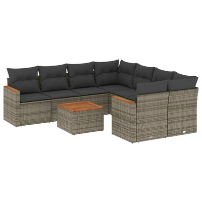 9 Piece Garden Sofa Set with Cushions Grey Poly Rattan