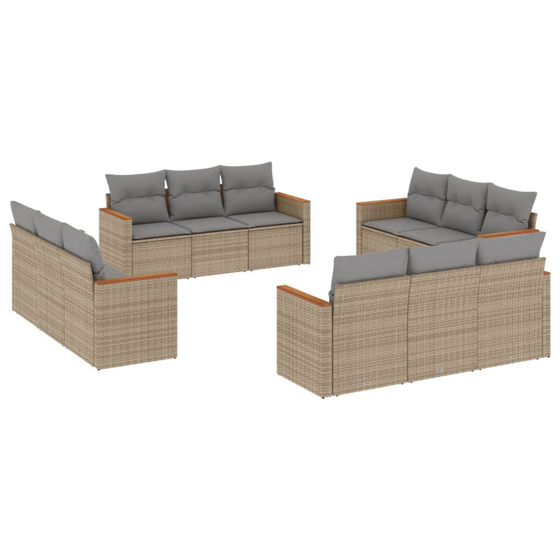 12 Piece Garden Sofa Set with Cushions Beige Poly Rattan