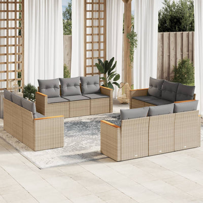 12 Piece Garden Sofa Set with Cushions Beige Poly Rattan