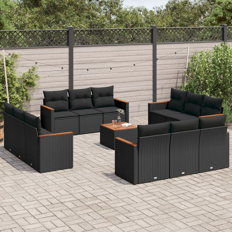 13 Piece Garden Sofa Set with Cushions Black Poly Rattan