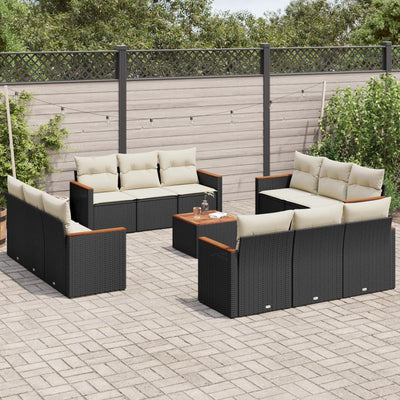 13 Piece Garden Sofa Set with Cushions Black Poly Rattan