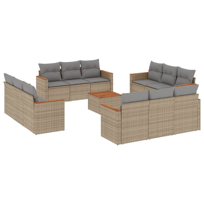 13 Piece Garden Sofa Set with Cushions Beige Poly Rattan