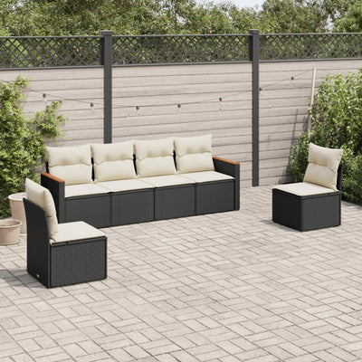 6 Piece Garden Sofa Set with Cushions Black Poly Rattan