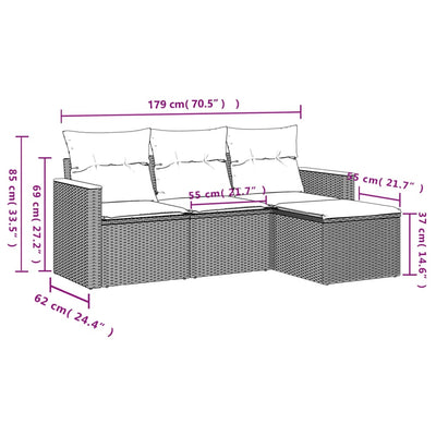 4 Piece Garden Sofa Set with Cushions Grey Poly Rattan