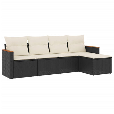 5 Piece Garden Sofa Set with Cushions Black Poly Rattan