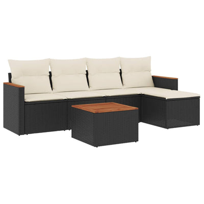 6 Piece Garden Sofa Set with Cushions Black Poly Rattan