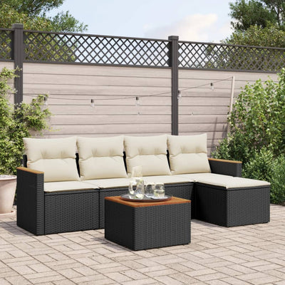 6 Piece Garden Sofa Set with Cushions Black Poly Rattan