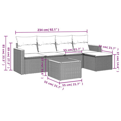 6 Piece Garden Sofa Set with Cushions Grey Poly Rattan