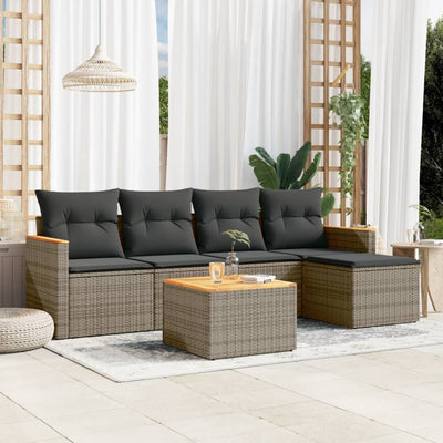 6 Piece Garden Sofa Set with Cushions Grey Poly Rattan