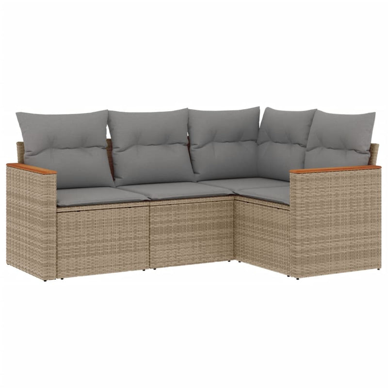 4 Piece Garden Sofa Set with Cushions Beige Poly Rattan