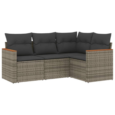 4 Piece Garden Sofa Set with Cushions Grey Poly Rattan