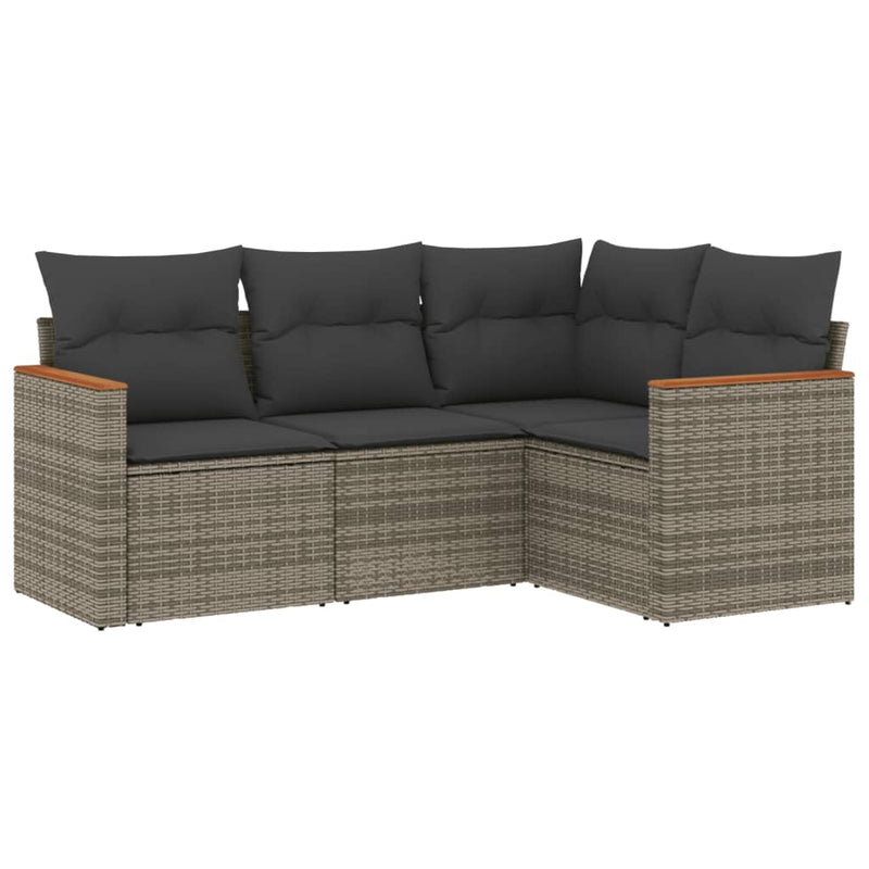 4 Piece Garden Sofa Set with Cushions Grey Poly Rattan