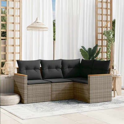 4 Piece Garden Sofa Set with Cushions Grey Poly Rattan