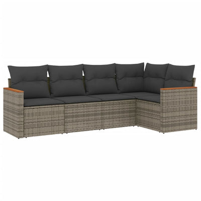 5 Piece Garden Sofa Set with Cushions Grey Poly Rattan