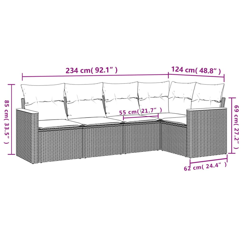 5 Piece Garden Sofa Set with Cushions Grey Poly Rattan