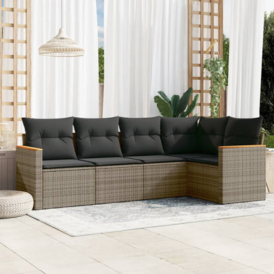 5 Piece Garden Sofa Set with Cushions Grey Poly Rattan