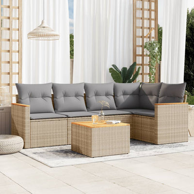 6 Piece Garden Sofa Set with Cushions Beige Poly Rattan