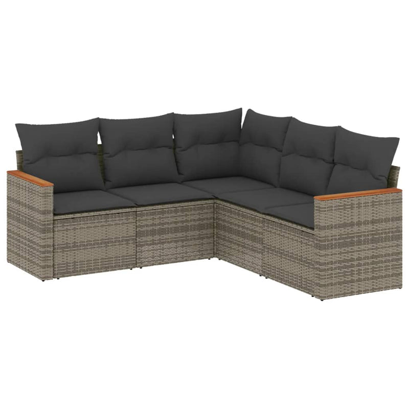 5 Piece Garden Sofa Set with Cushions Grey Poly Rattan