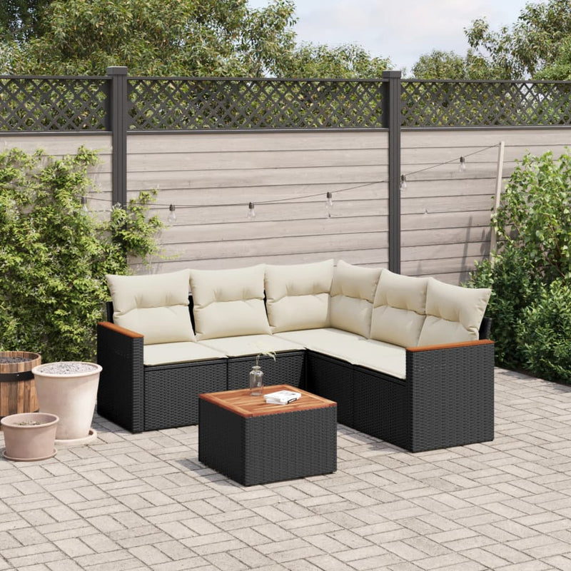 6 Piece Garden Sofa Set with Cushions Black Poly Rattan