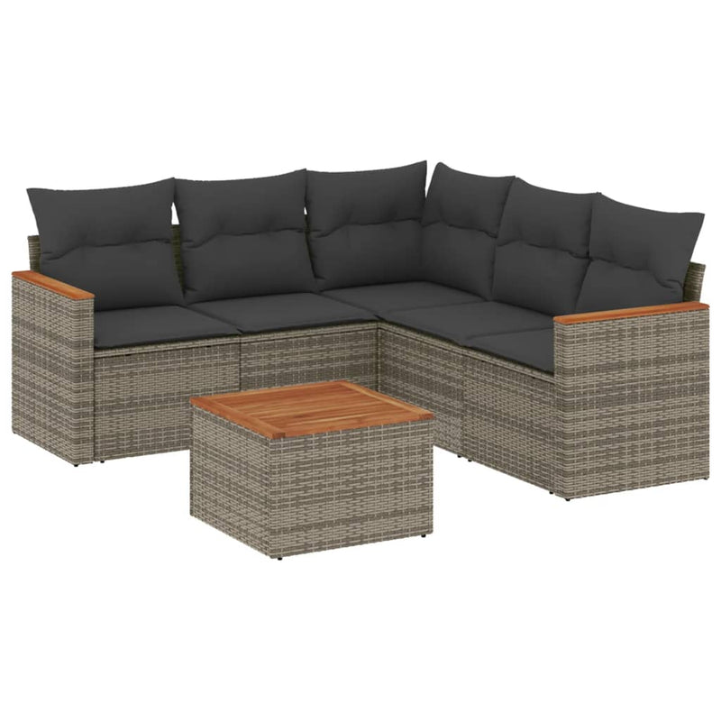 6 Piece Garden Sofa Set with Cushions Grey Poly Rattan