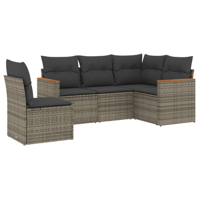 5 Piece Garden Sofa Set with Cushions Grey Poly Rattan