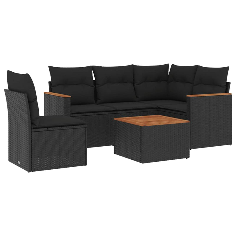 6 Piece Garden Sofa Set with Cushions Black Poly Rattan