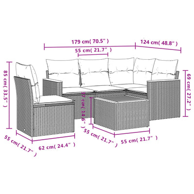 6 Piece Garden Sofa Set with Cushions Beige Poly Rattan