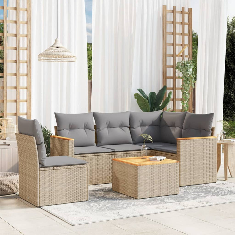 6 Piece Garden Sofa Set with Cushions Beige Poly Rattan