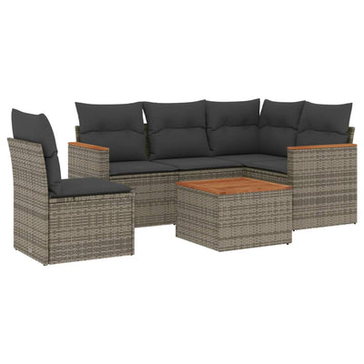 6 Piece Garden Sofa Set with Cushions Grey Poly Rattan