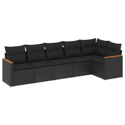 6 Piece Garden Sofa Set with Cushions Black Poly Rattan