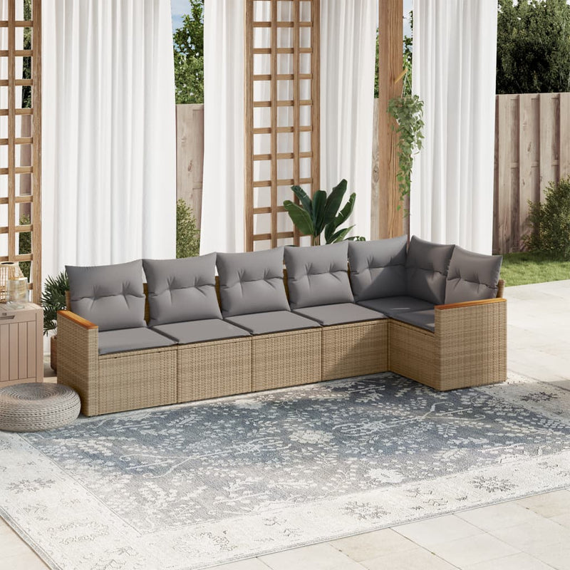 6 Piece Garden Sofa Set with Cushions Beige Poly Rattan