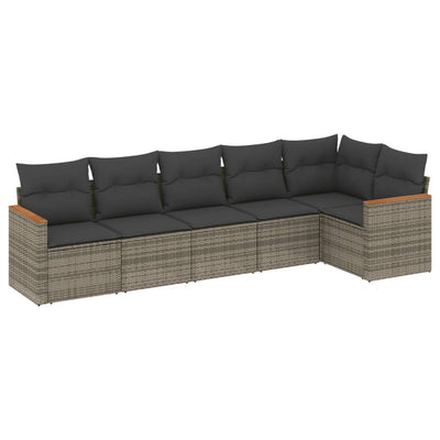 6 Piece Garden Sofa Set with Cushions Grey Poly Rattan