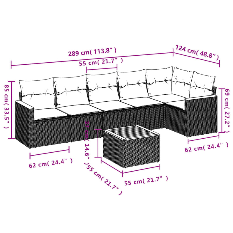 7 Piece Garden Sofa Set with Cushions Grey Poly Rattan