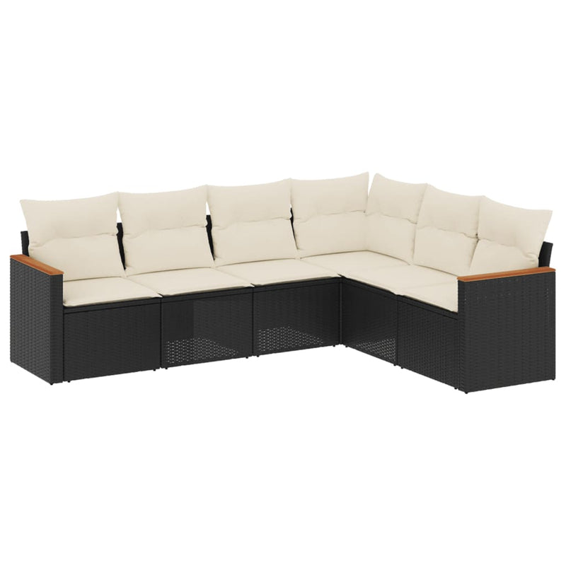 6 Piece Garden Sofa Set with Cushions Black Poly Rattan