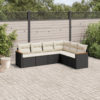 6 Piece Garden Sofa Set with Cushions Black Poly Rattan