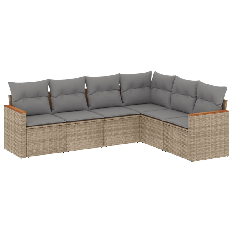 6 Piece Garden Sofa Set with Cushions Beige Poly Rattan