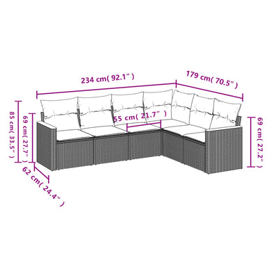 6 Piece Garden Sofa Set with Cushions Beige Poly Rattan