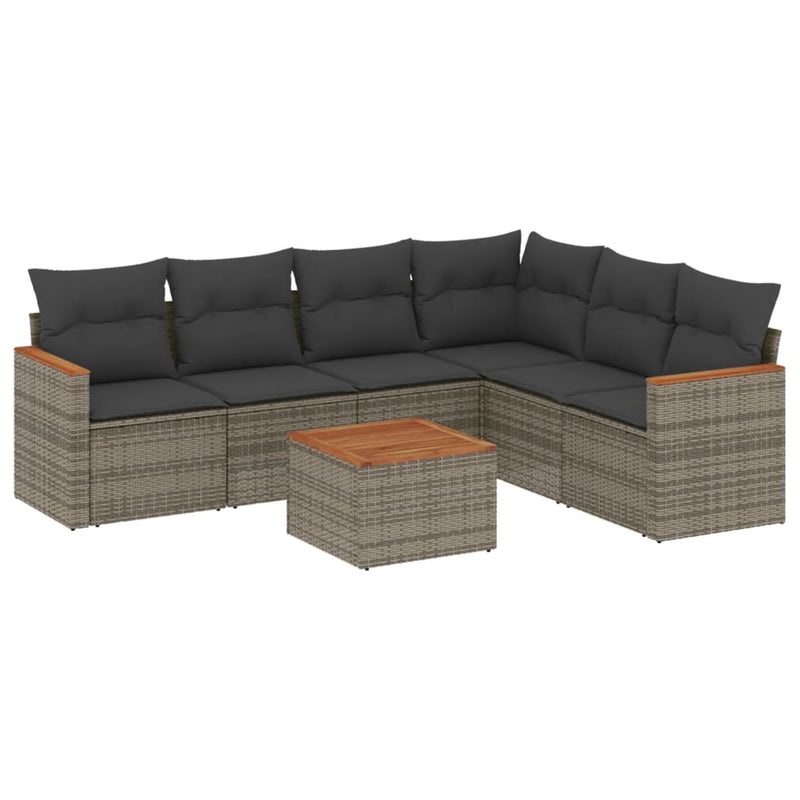 7 Piece Garden Sofa Set with Cushions Grey Poly Rattan