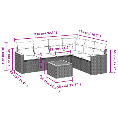 7 Piece Garden Sofa Set with Cushions Grey Poly Rattan