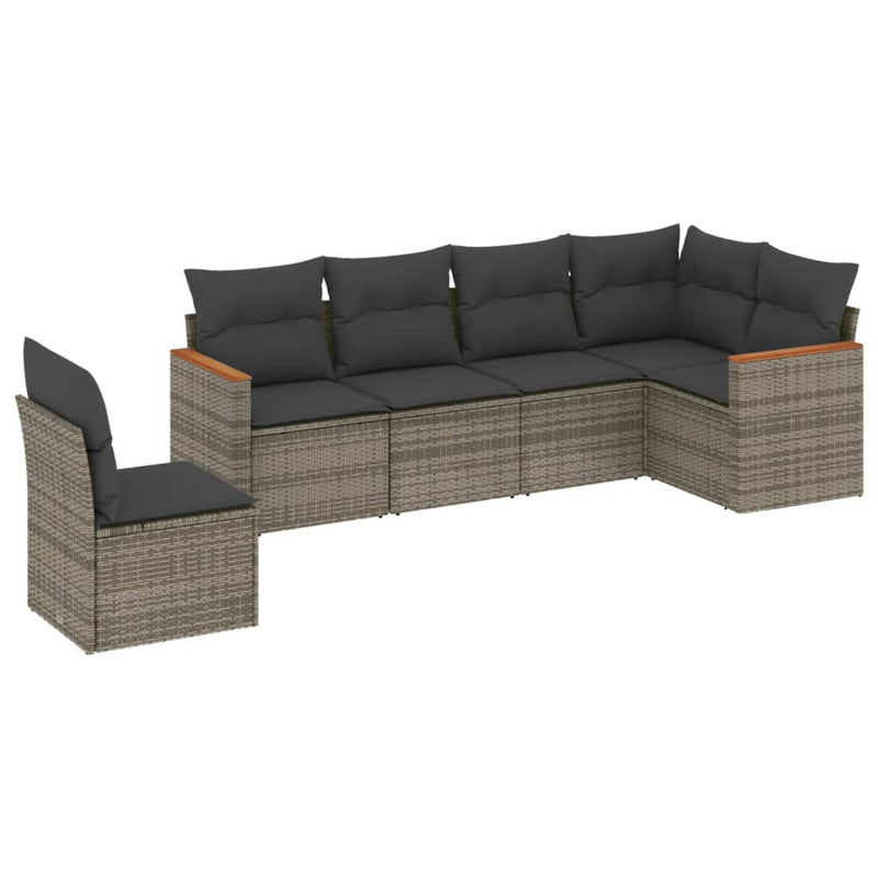 6 Piece Garden Sofa Set with Cushions Grey Poly Rattan