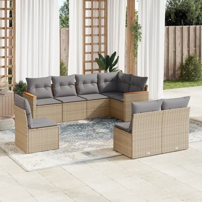 8 Piece Garden Sofa Set with Cushions Beige Poly Rattan