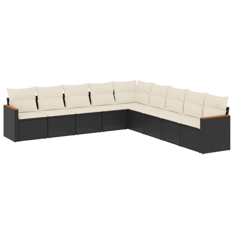 9 Piece Garden Sofa Set with Cushions Black Poly Rattan