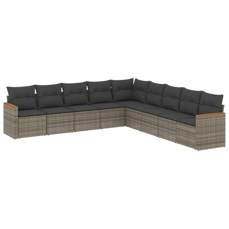 9 Piece Garden Sofa Set with Cushions Grey Poly Rattan