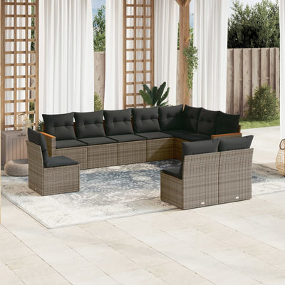 10 Piece Garden Sofa Set with Cushions Grey Poly Rattan